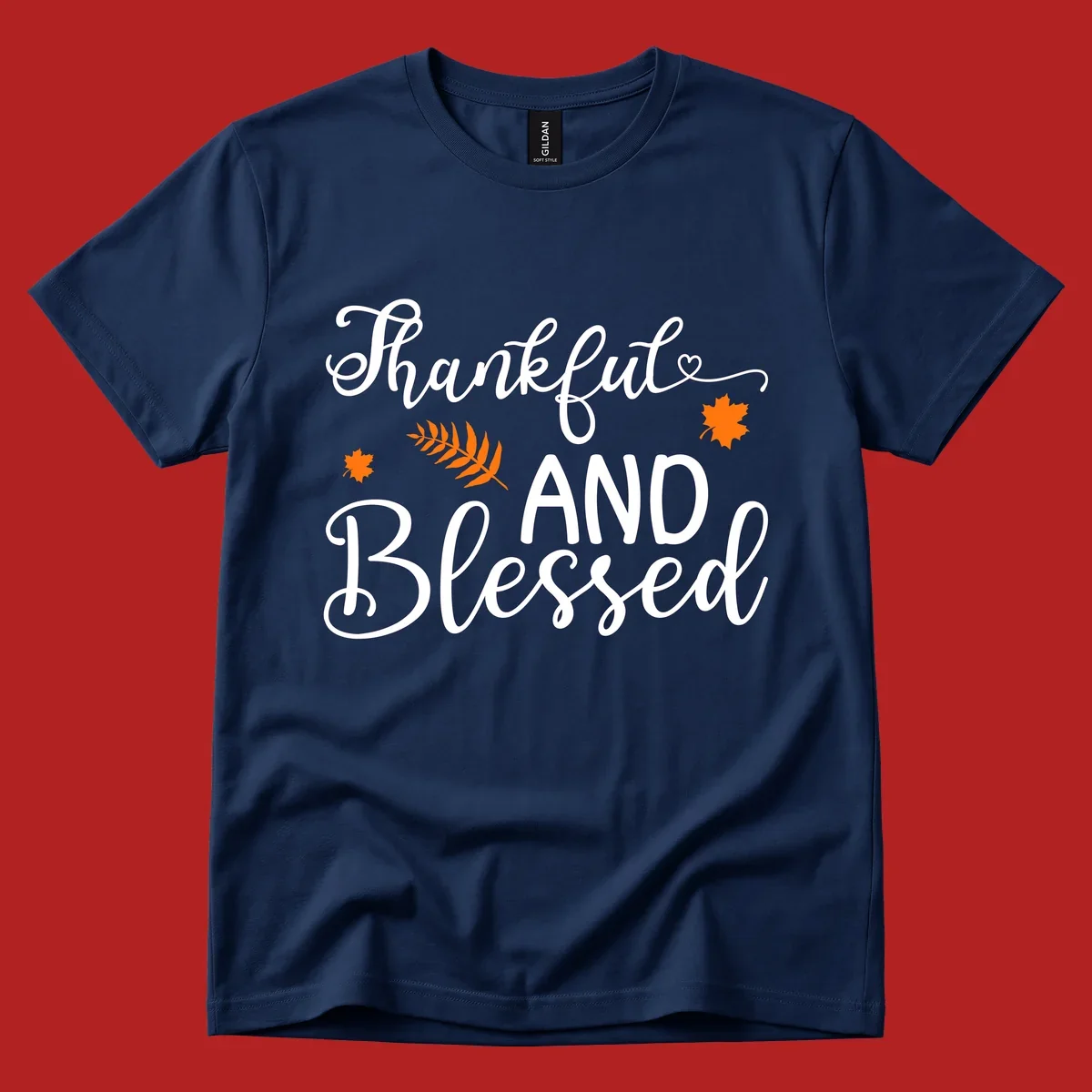 Thankful and blessed fall leaves typography design