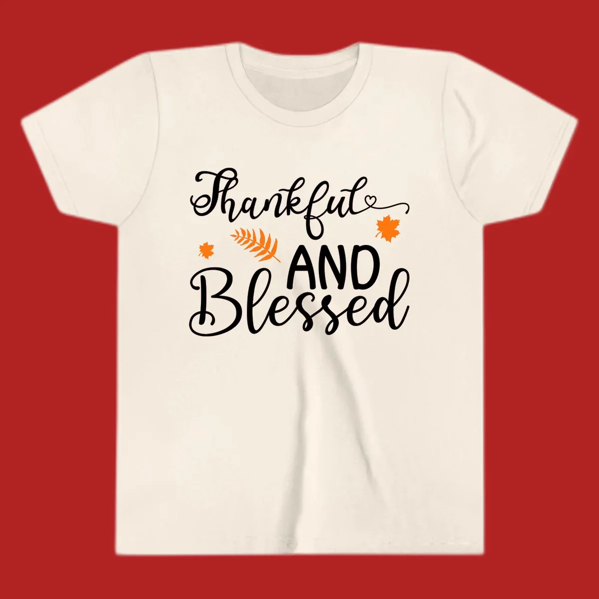 Thankful and blessed fall leaves typography design