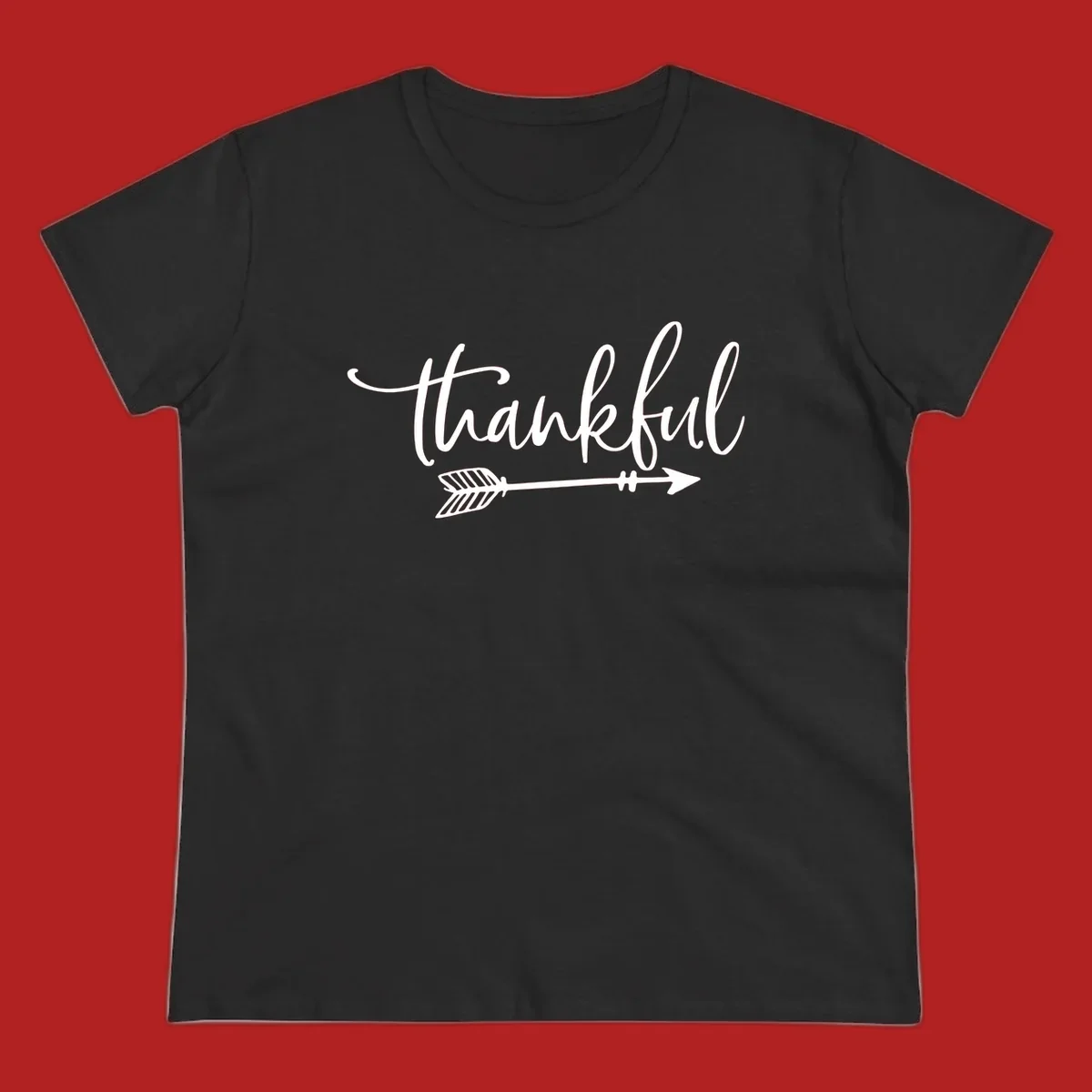 Thankful text with arrow graphic.