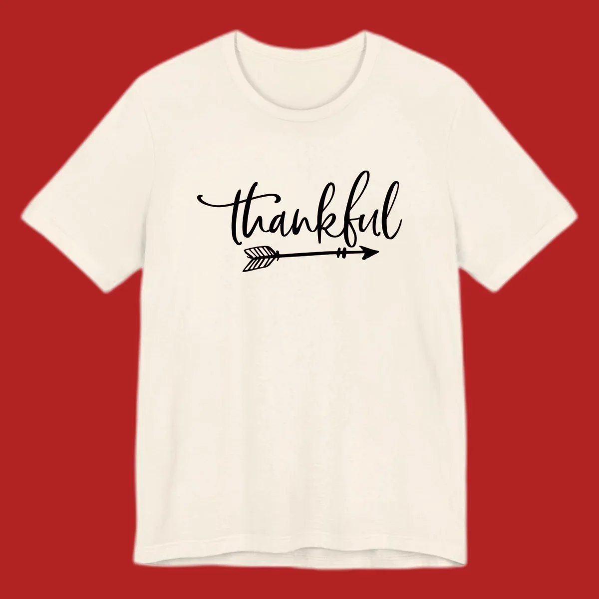 Thankful text with arrow graphic.
