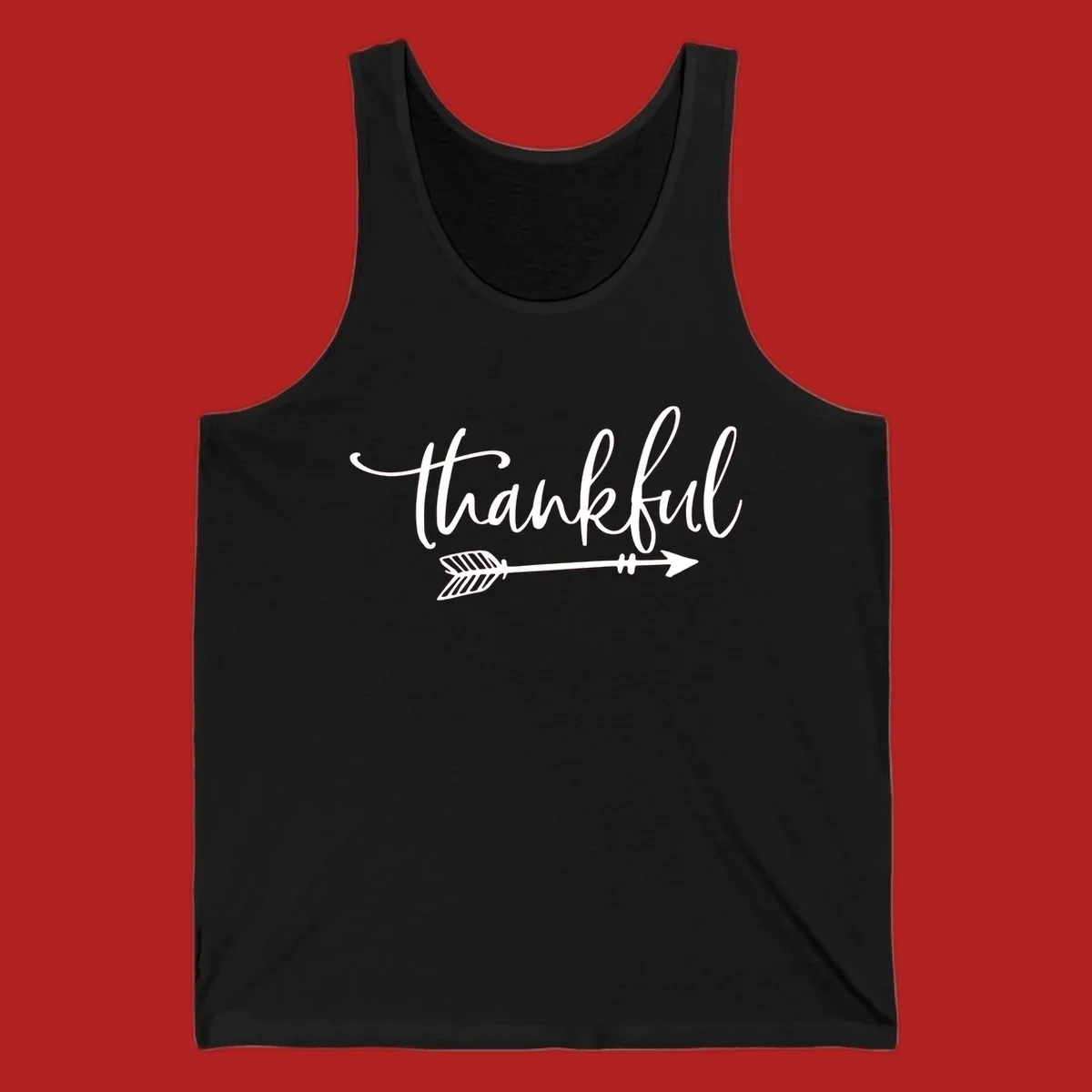 Thankful text with arrow graphic.