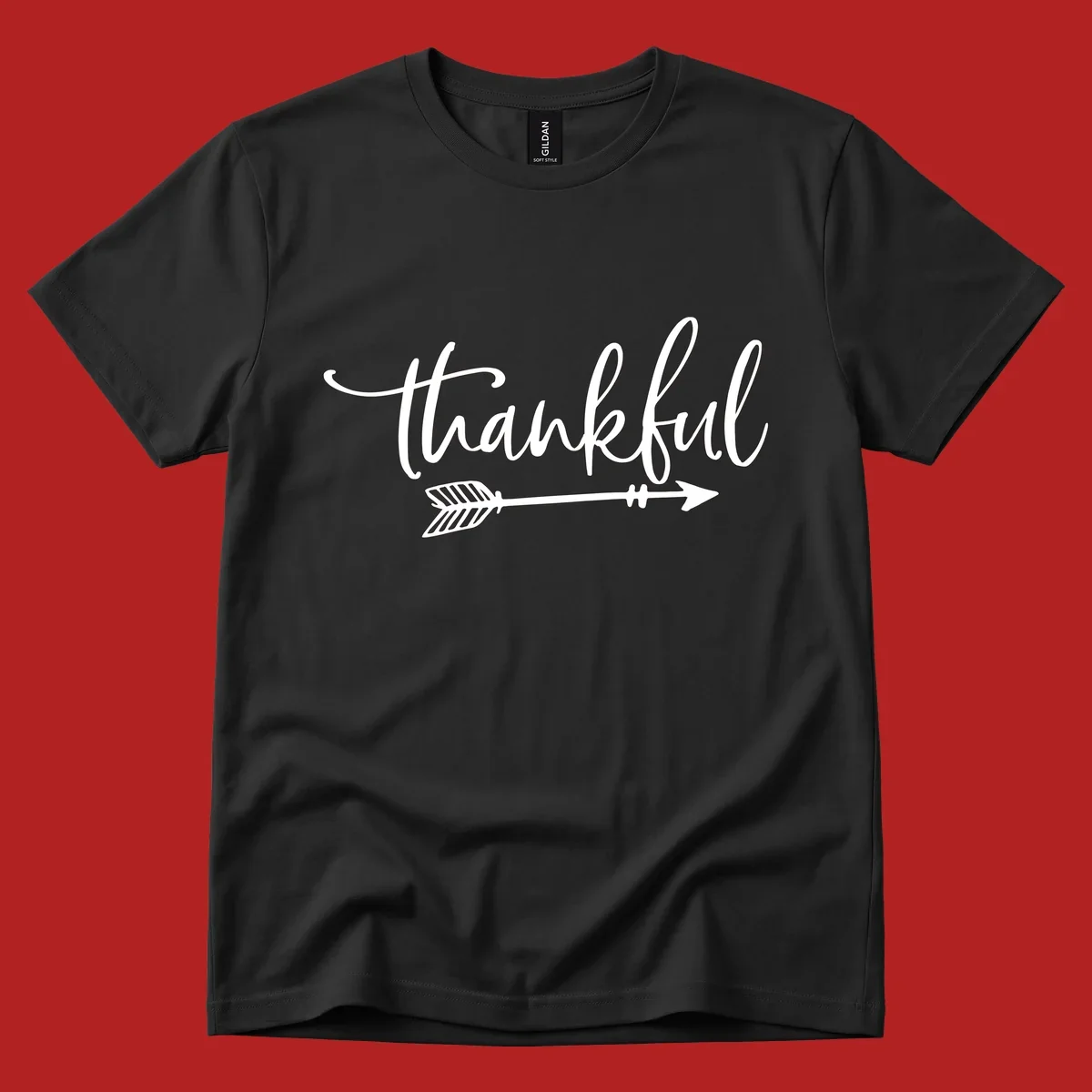 Thankful text with arrow graphic.