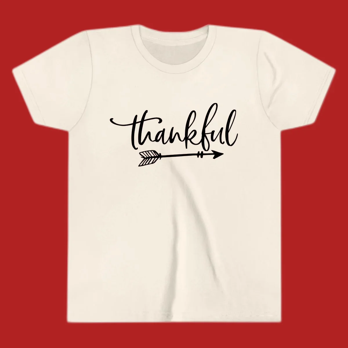Thankful text with arrow graphic.