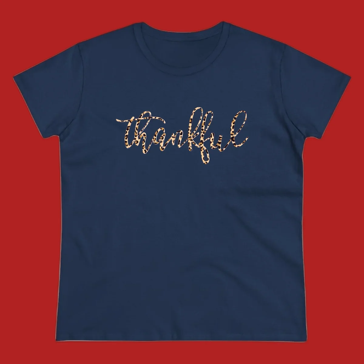 Thankful text in leopard print with a white outline.