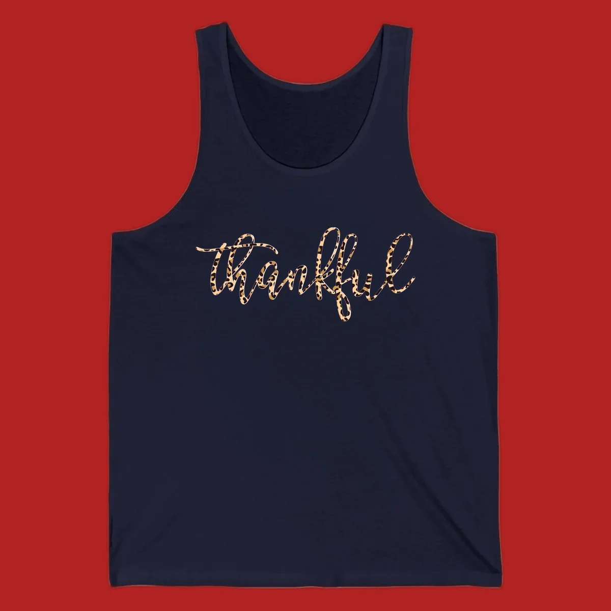 Thankful text in leopard print with a white outline.