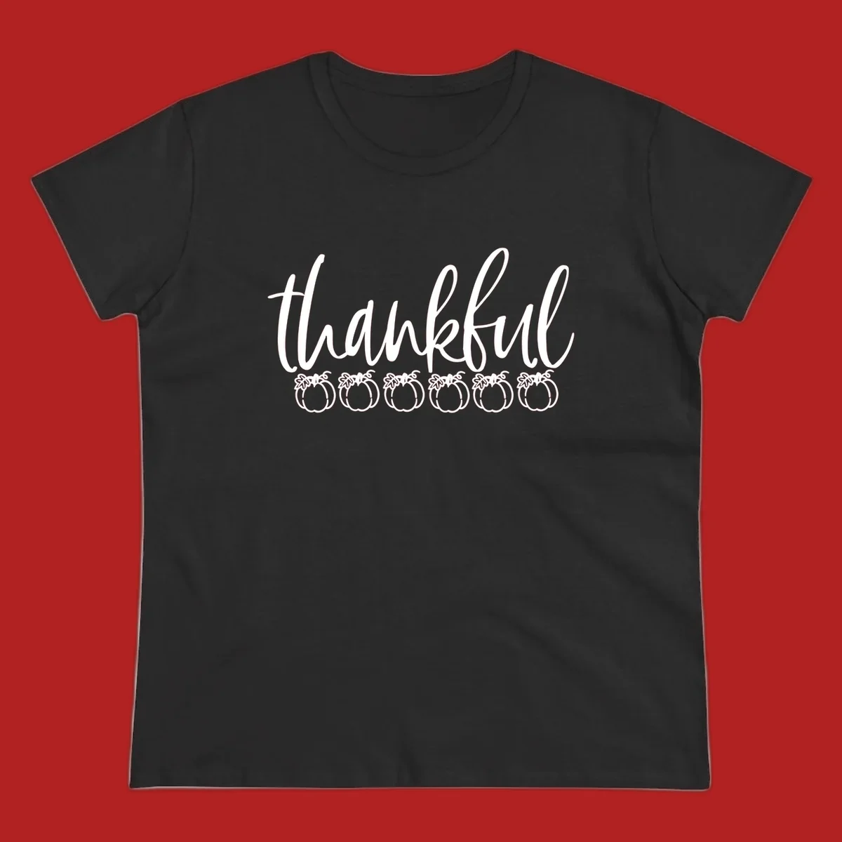 White script text 'thankful' above six white pumpkin illustrations, thankful pumpkins thanksgiving