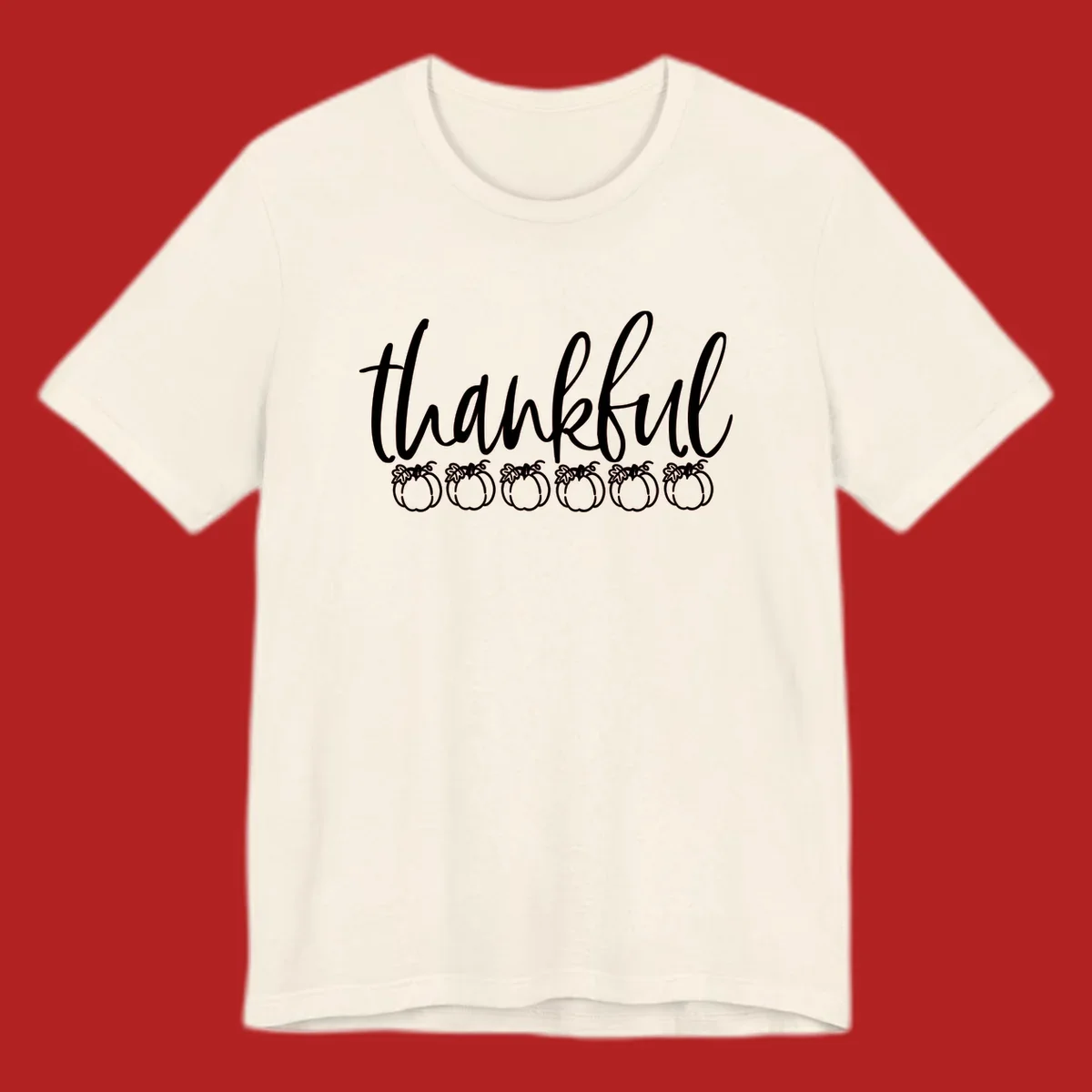 White script text 'thankful' above six white pumpkin illustrations, thankful pumpkins thanksgiving