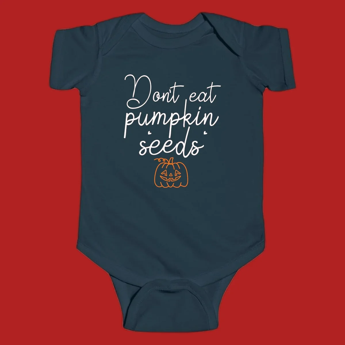 Don't eat pumpkin seeds Halloween text with jack-o-lantern illustration