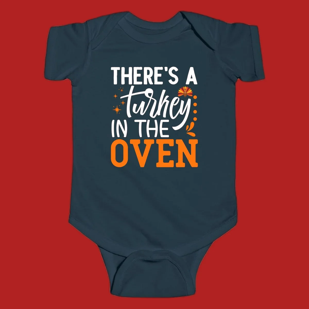 Thanksgiving turkey oven pregnancy announcement with text and illustrations. Primary keyword root: thanksgiving-turkey-oven-pregnancy