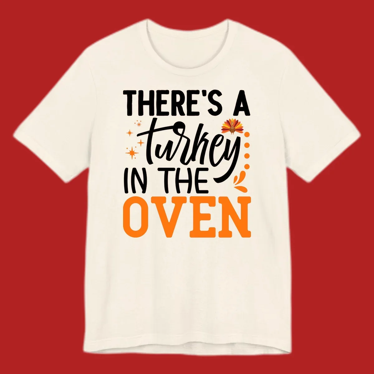 Thanksgiving turkey oven pregnancy announcement with text and illustrations. Primary keyword root: thanksgiving-turkey-oven-pregnancy