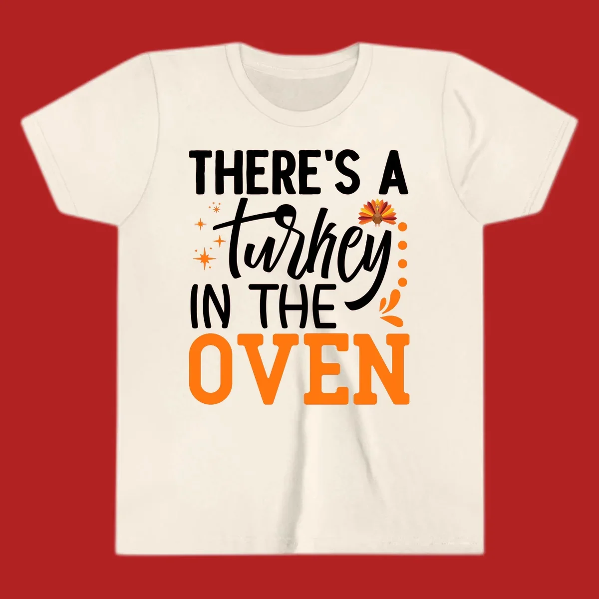 Thanksgiving turkey oven pregnancy announcement with text and illustrations. Primary keyword root: thanksgiving-turkey-oven-pregnancy