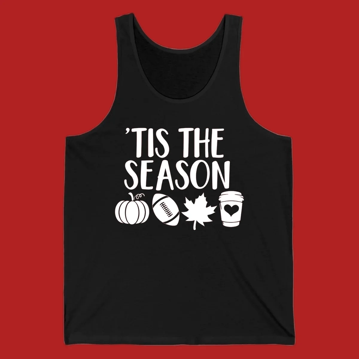 Fall season vibes text and graphics including pumpkin, football, leaf, and coffee cup.