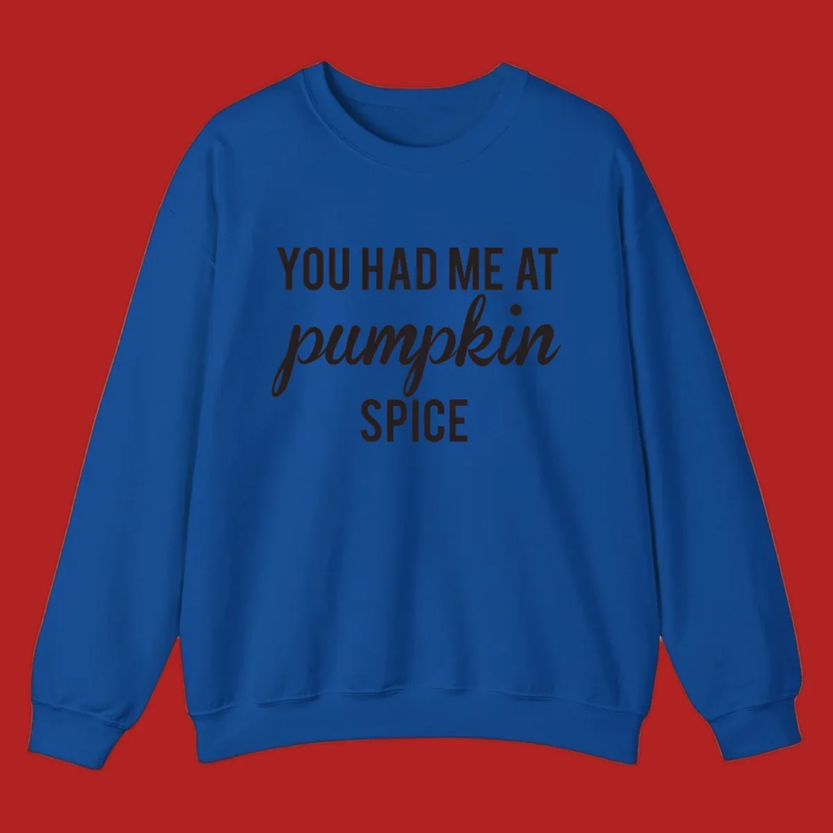 Text design 'YOU HAD ME AT pumpkin SPICE' with 'pumpkin' in script.