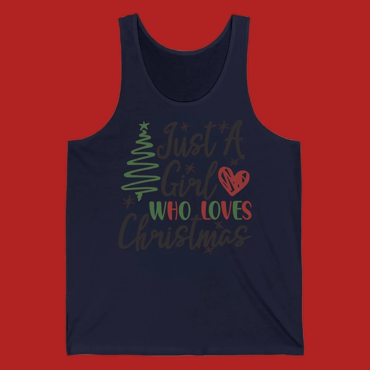 Girl who loves Christmas typography with tree and heart graphic.