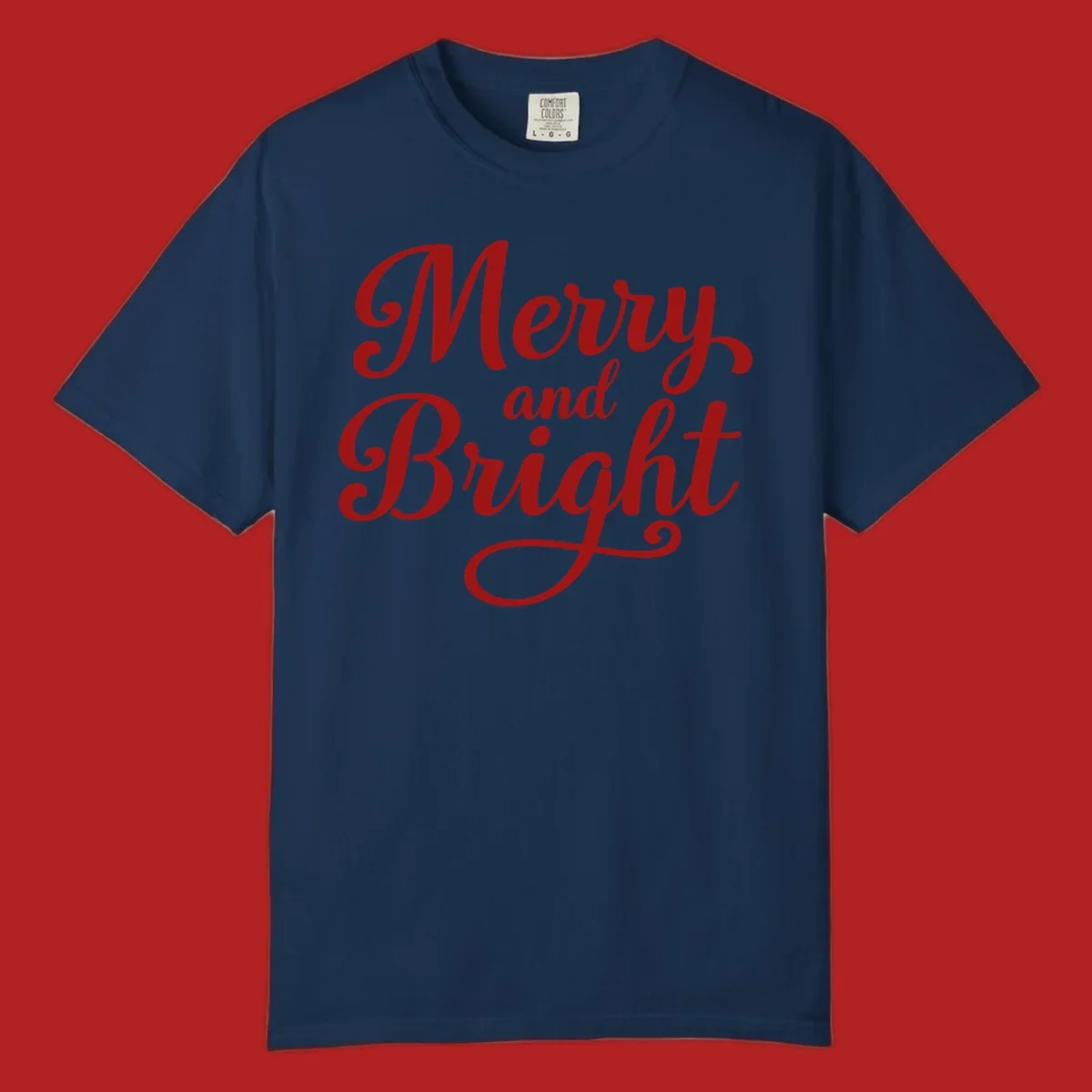 Merry and Bright script typography in red letters, perfect for holiday celebrations.