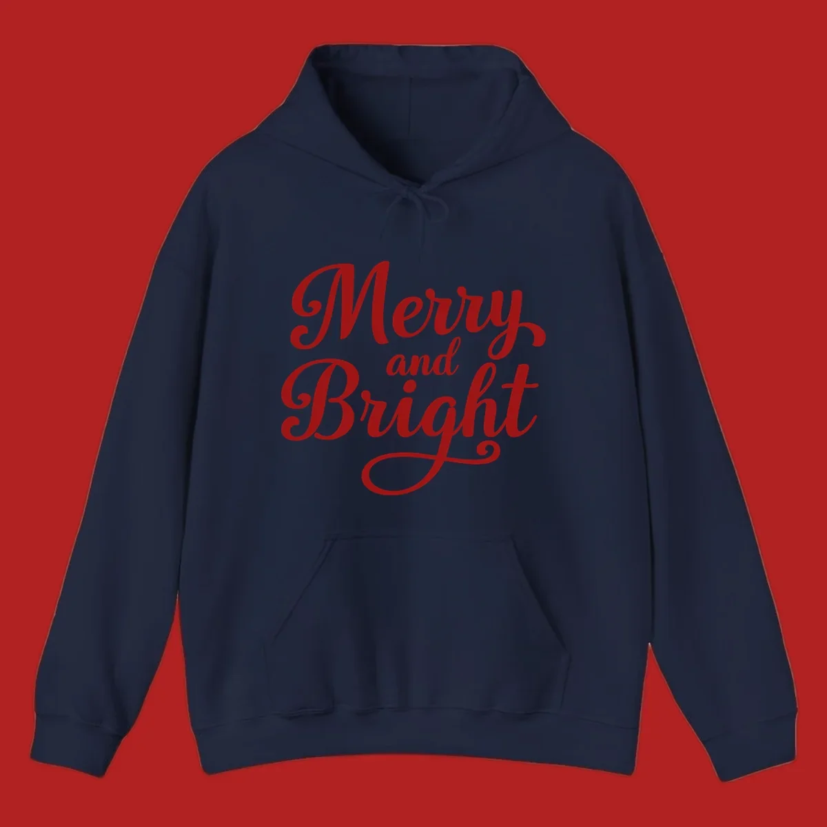 Merry and Bright script typography in red letters, perfect for holiday celebrations.