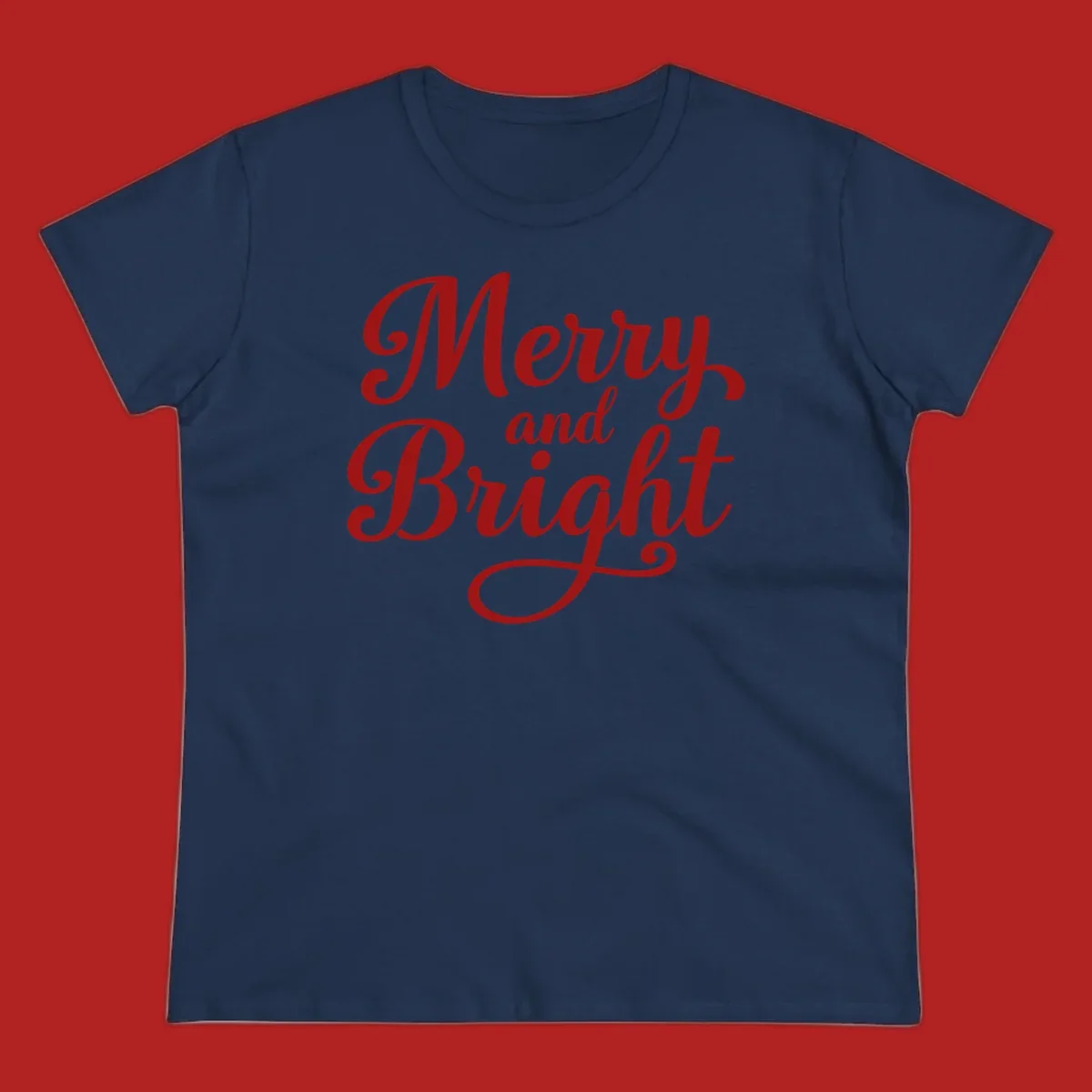 Merry and Bright script typography in red letters, perfect for holiday celebrations.