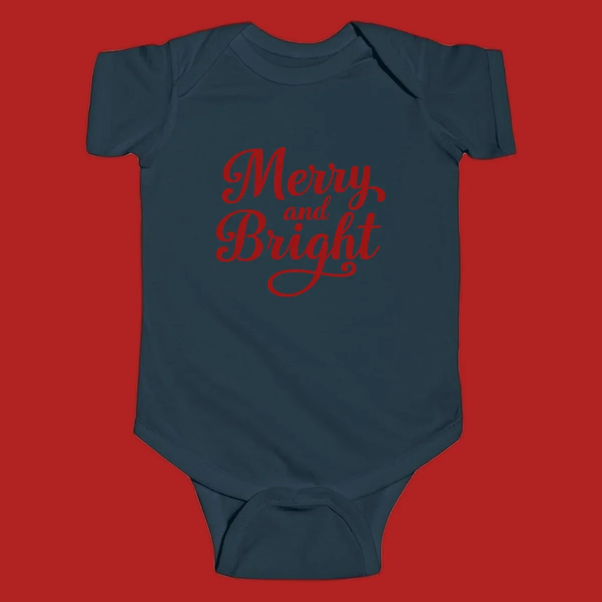 Merry and Bright script typography in red letters, perfect for holiday celebrations.
