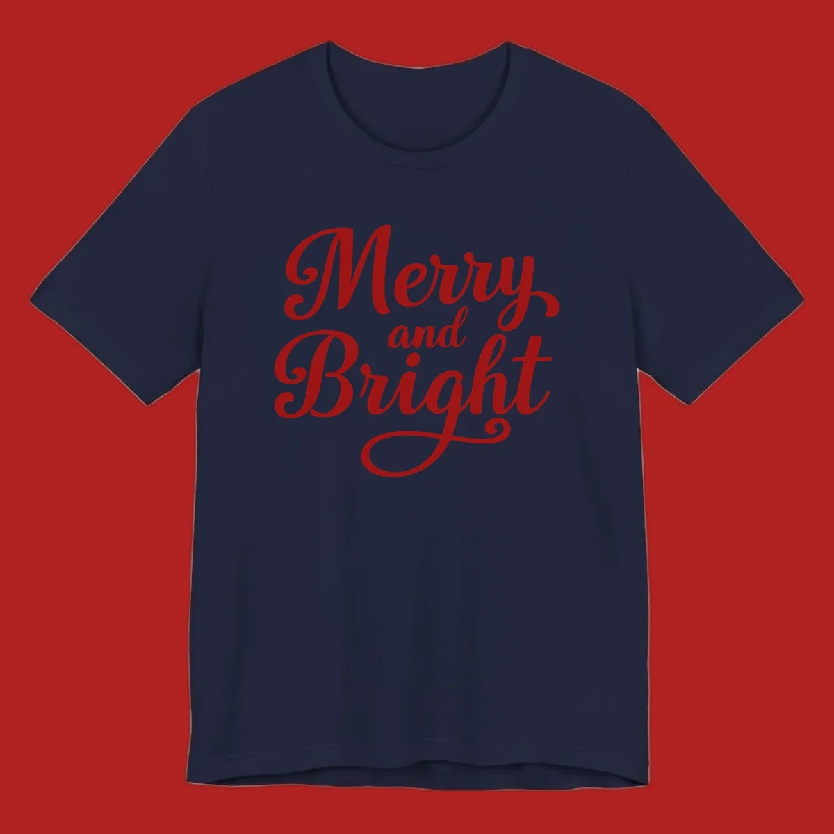Merry and Bright script typography in red letters, perfect for holiday celebrations.