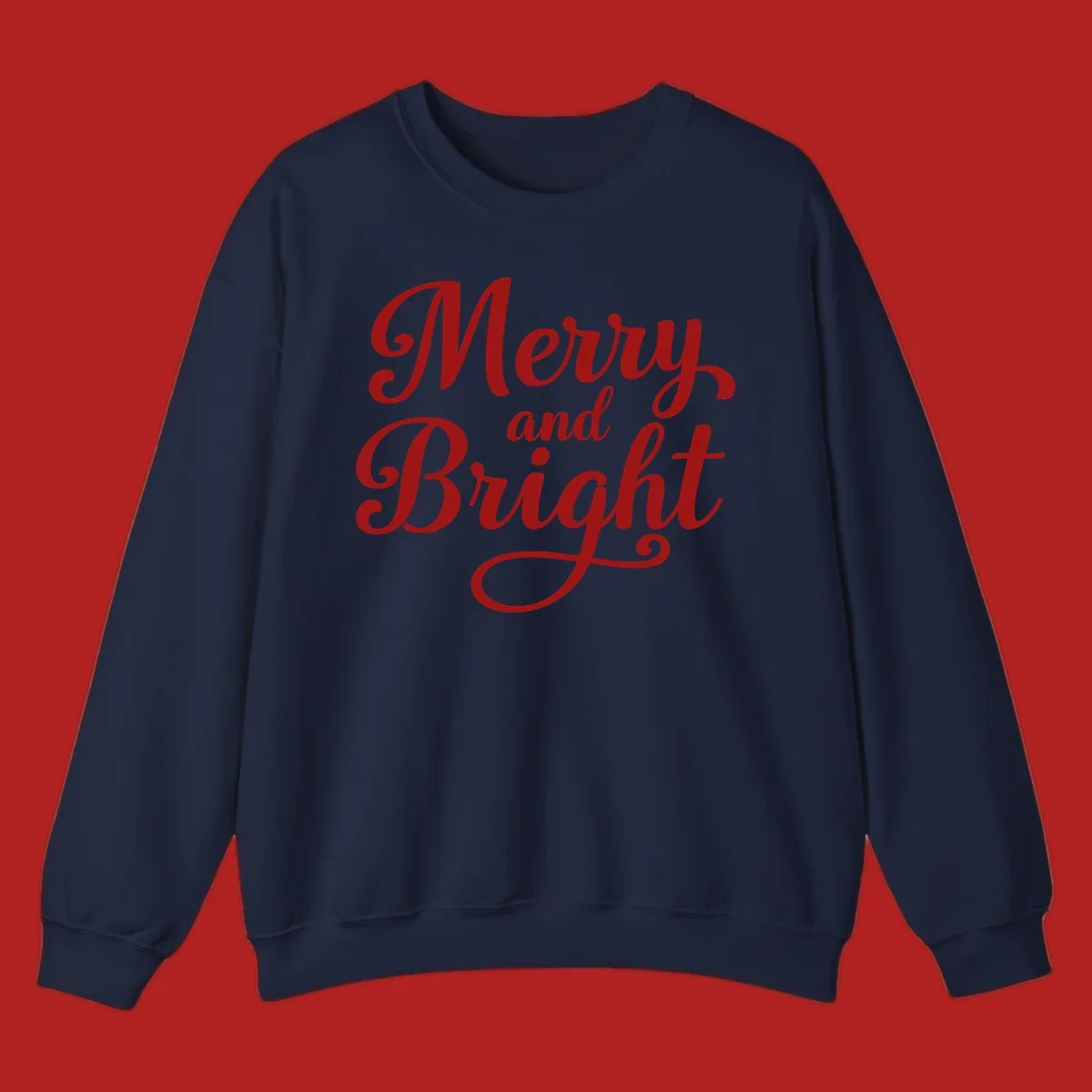 Merry and Bright script typography in red letters, perfect for holiday celebrations.