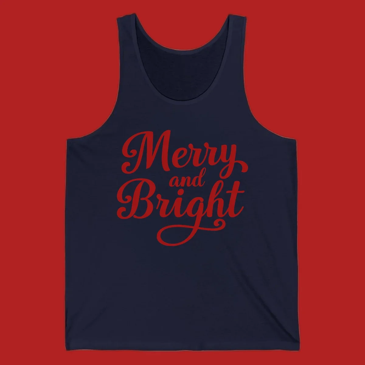 Merry and Bright script typography in red letters, perfect for holiday celebrations.