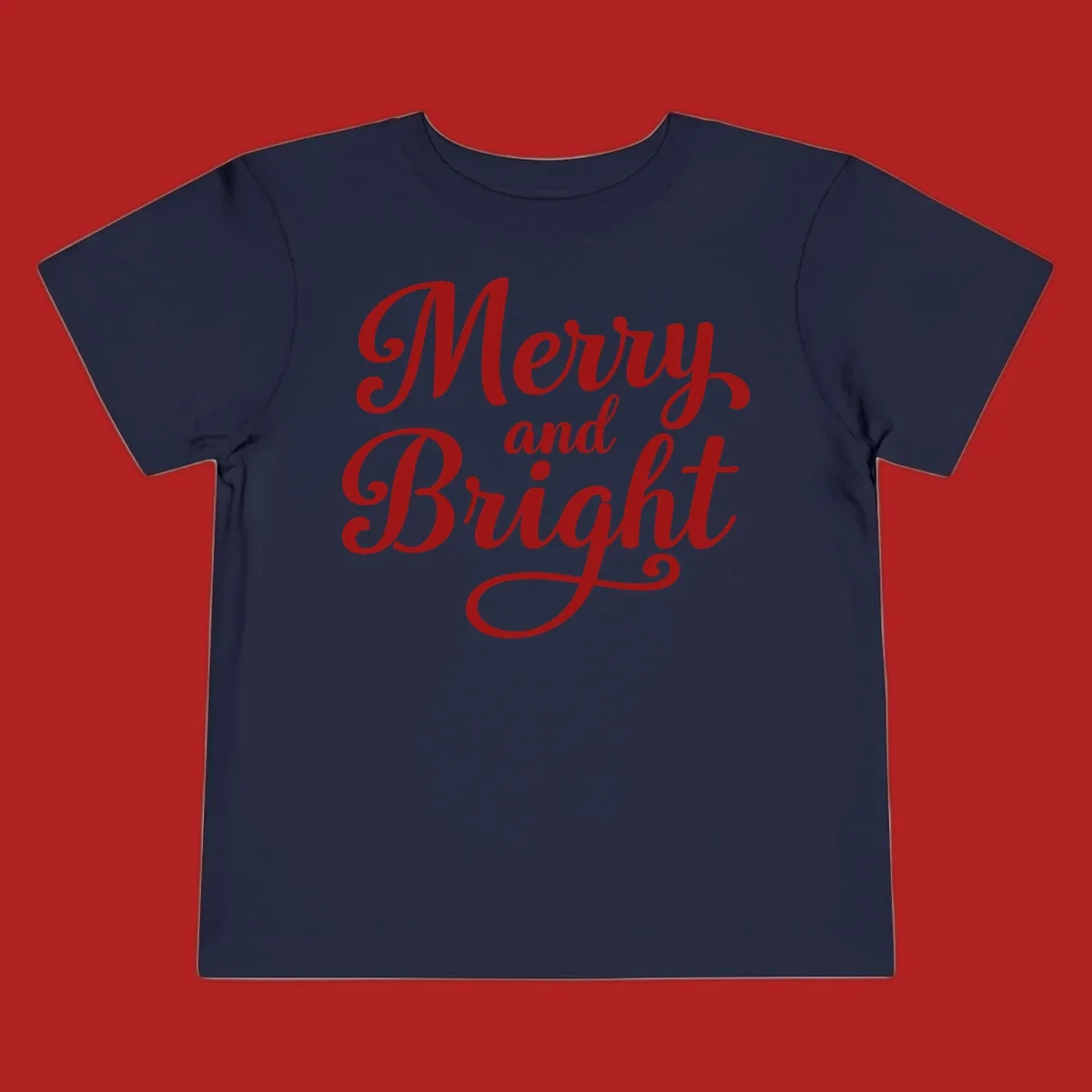 Merry and Bright script typography in red letters, perfect for holiday celebrations.
