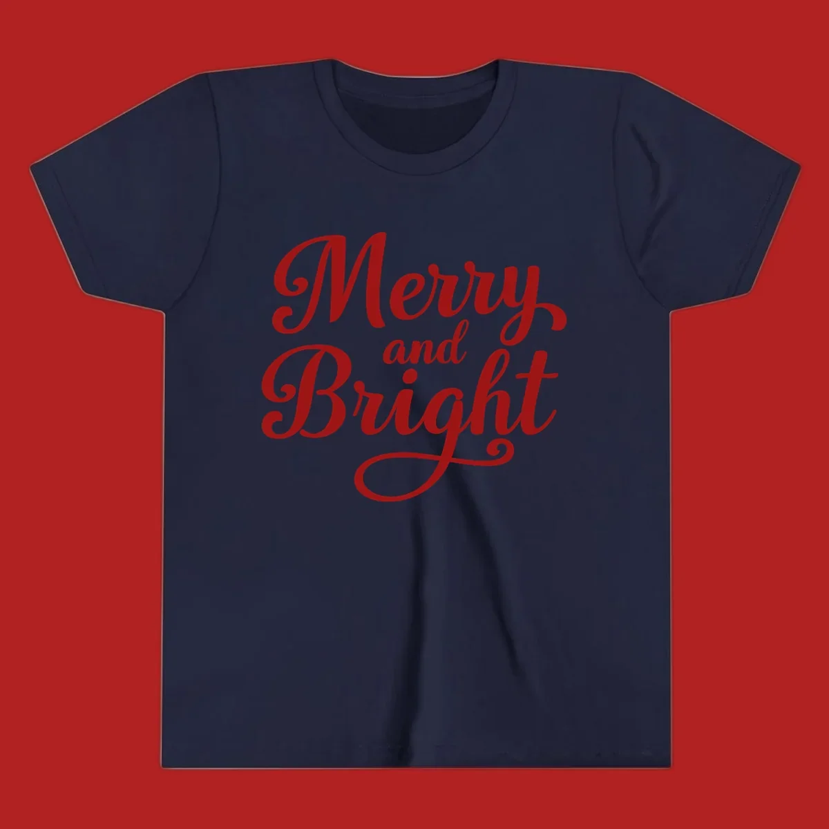 Merry and Bright script typography in red letters, perfect for holiday celebrations.