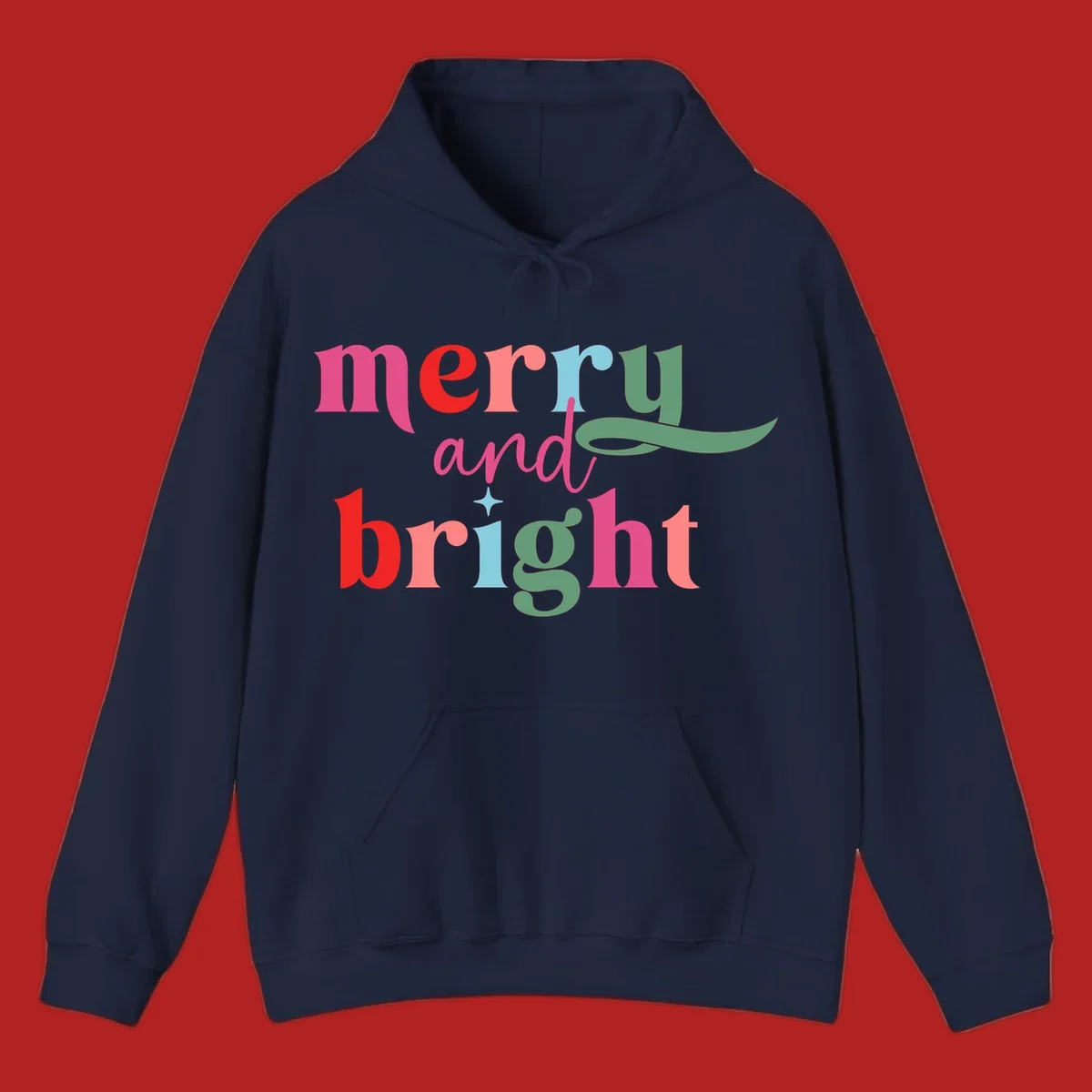 Merry and bright christmas typography with colorful letters.