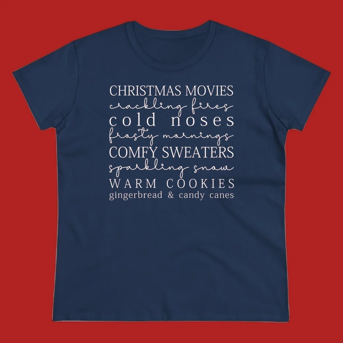 Christmas cozy vibes word art with phrases like "Christmas Movies" and "Warm Cookies".