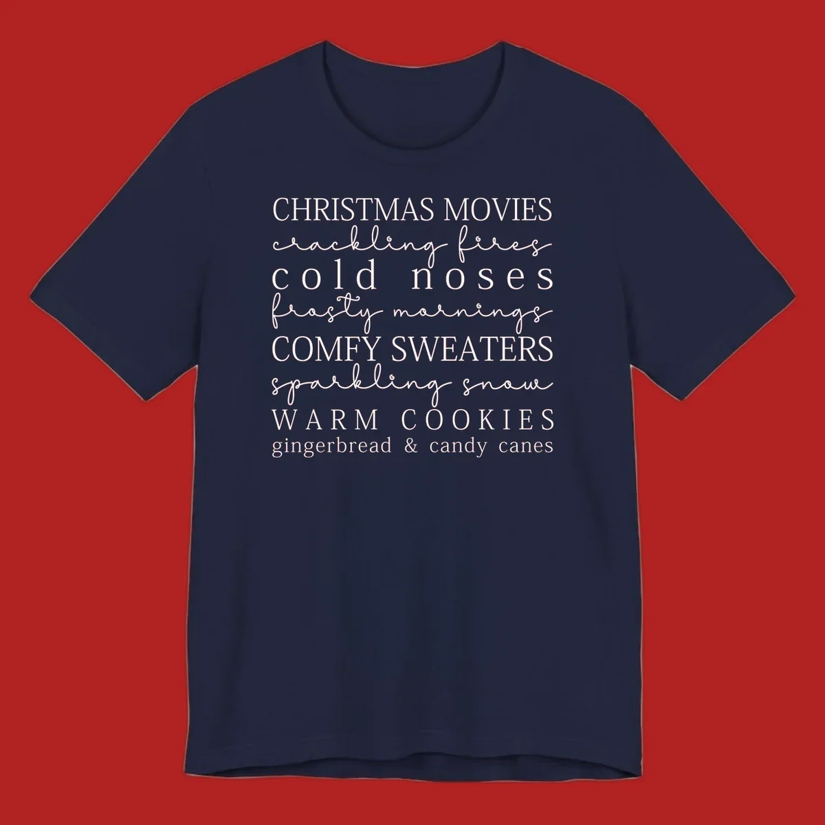 Christmas cozy vibes word art with phrases like "Christmas Movies" and "Warm Cookies".