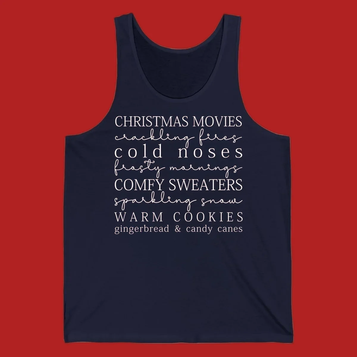 Christmas cozy vibes word art with phrases like "Christmas Movies" and "Warm Cookies".