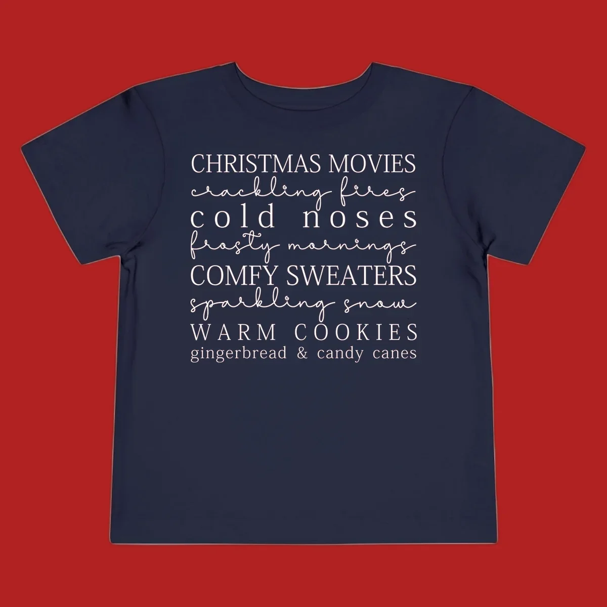 Christmas cozy vibes word art with phrases like "Christmas Movies" and "Warm Cookies".