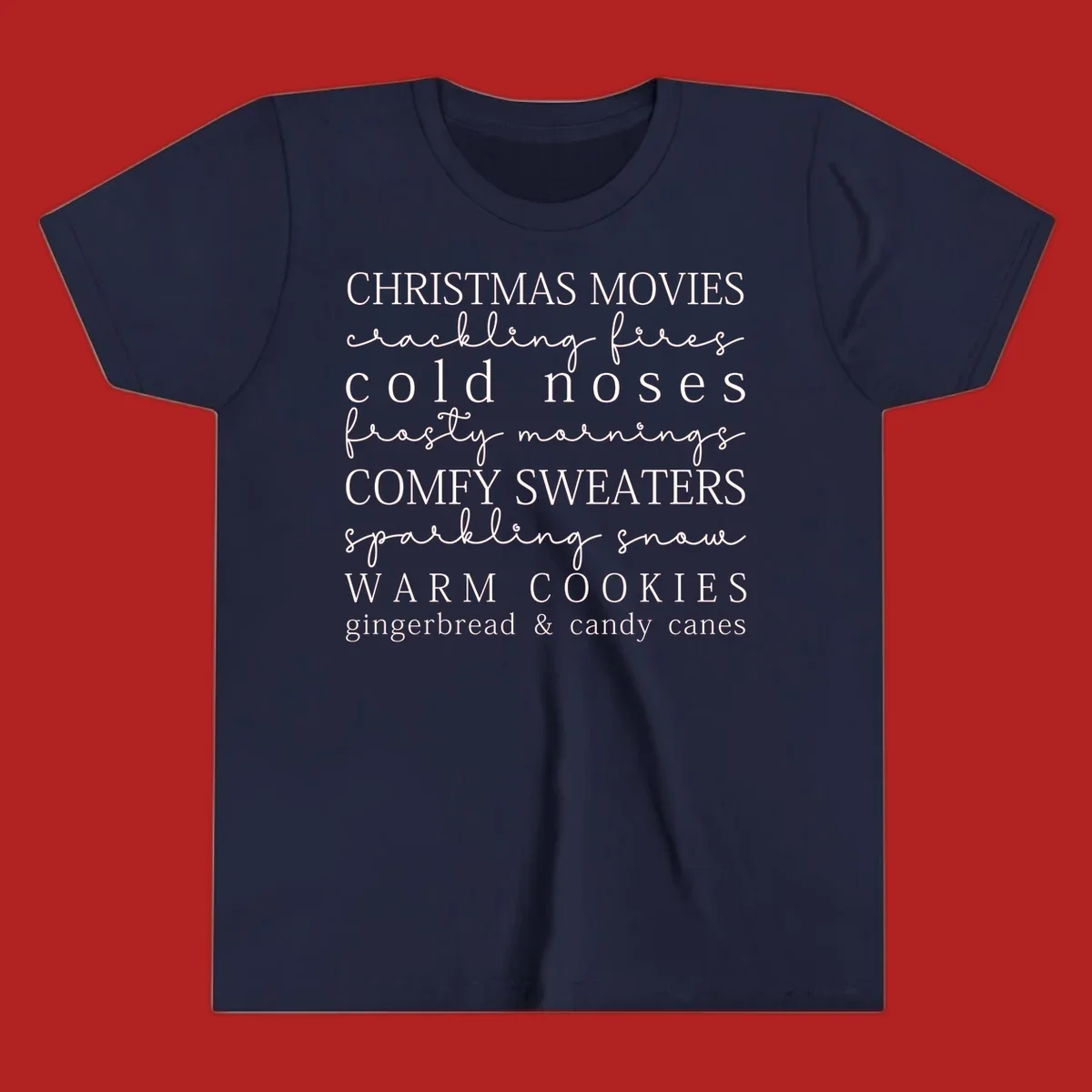 Christmas cozy vibes word art with phrases like "Christmas Movies" and "Warm Cookies".