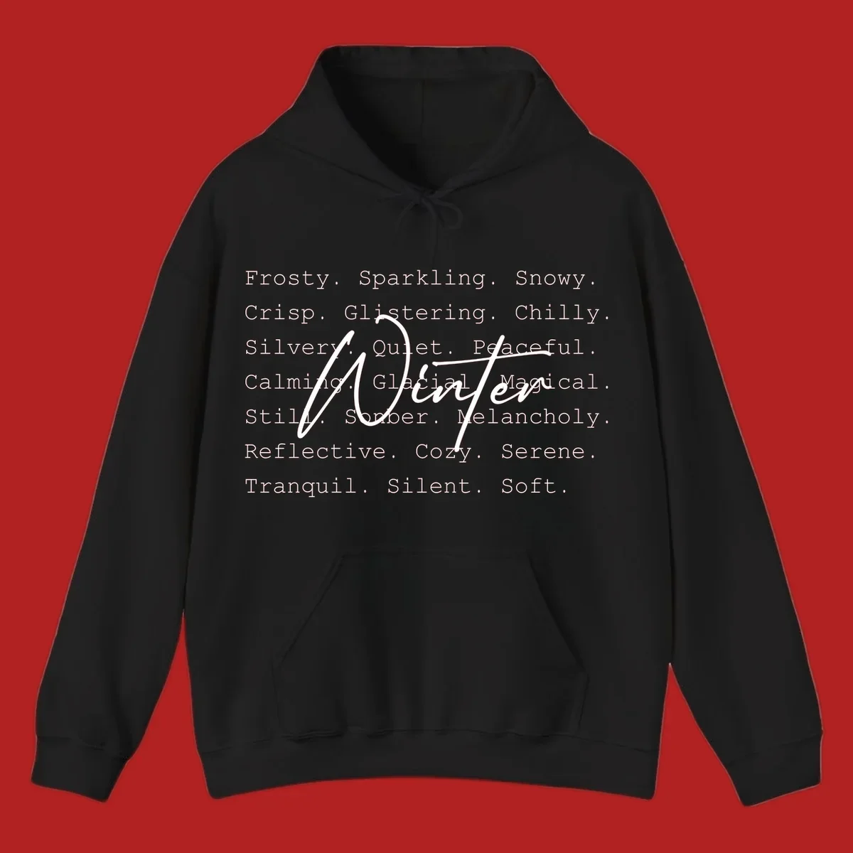 Winter words design with 'Winter' in script, surrounded by descriptive winter words.