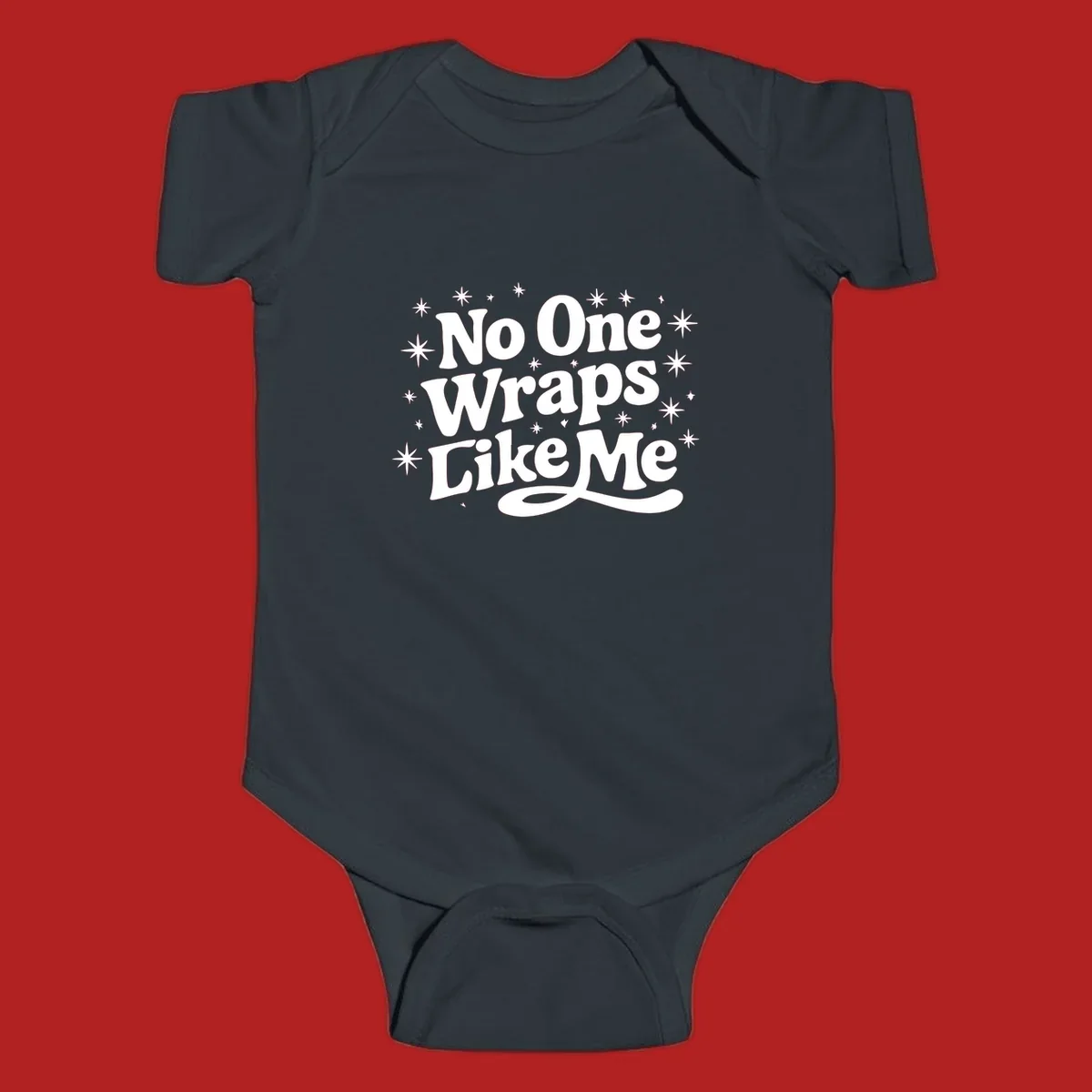 No One Wraps Like Me text with stars illustration on black background.