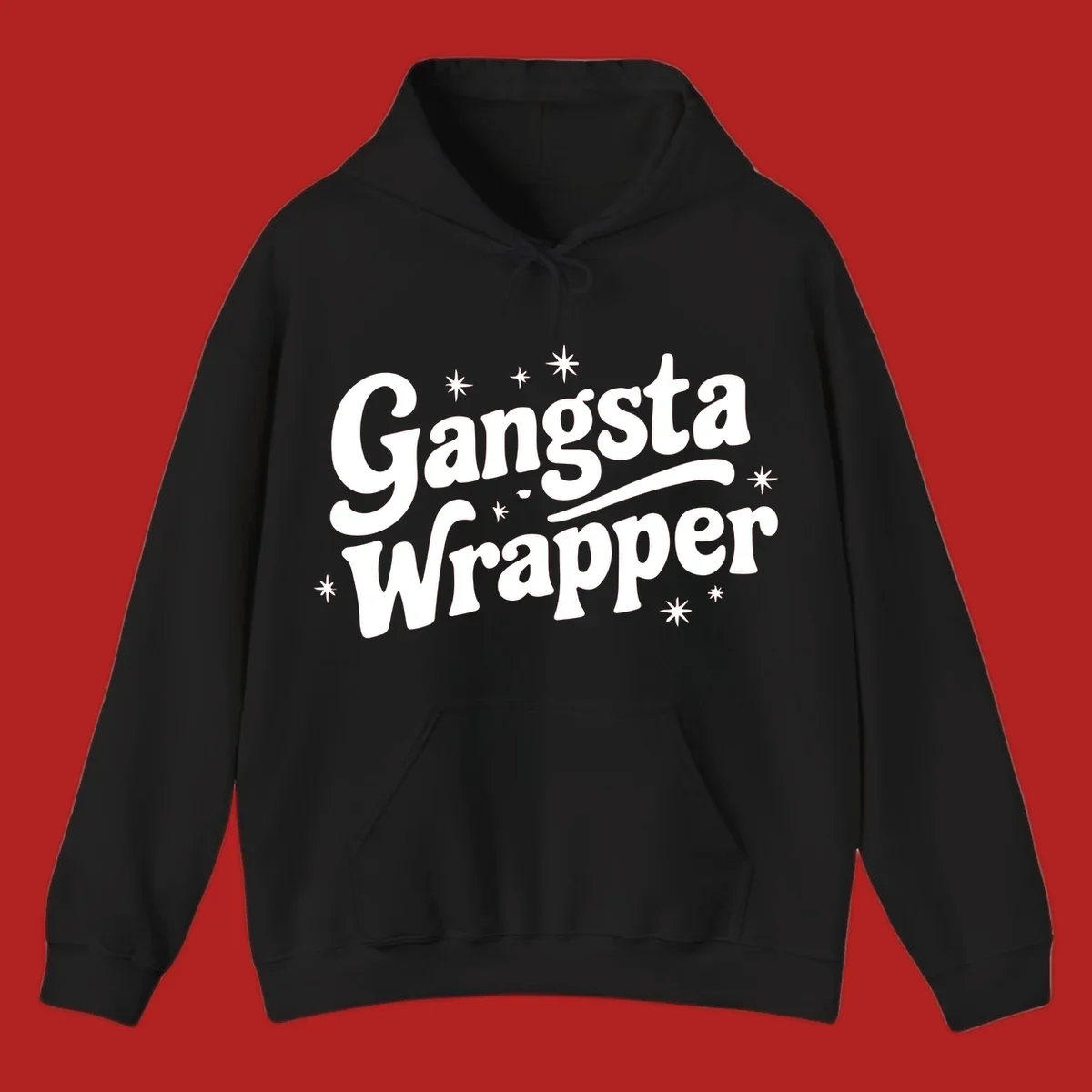 Gangsta Wrapper text design with stars, white on black and black on white variants.