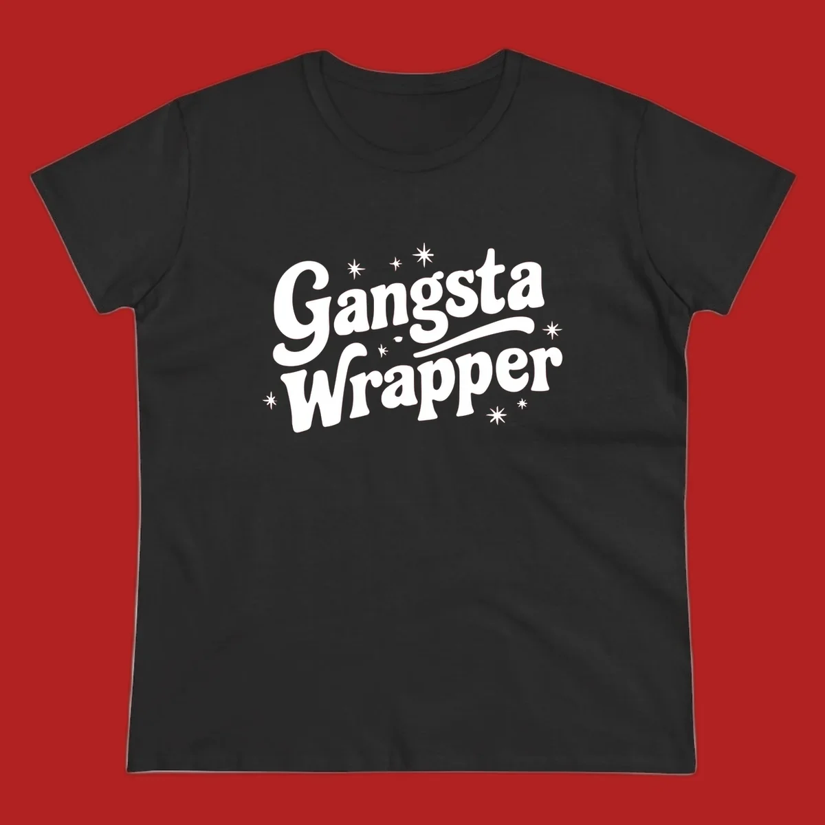 Gangsta Wrapper text design with stars, white on black and black on white variants.