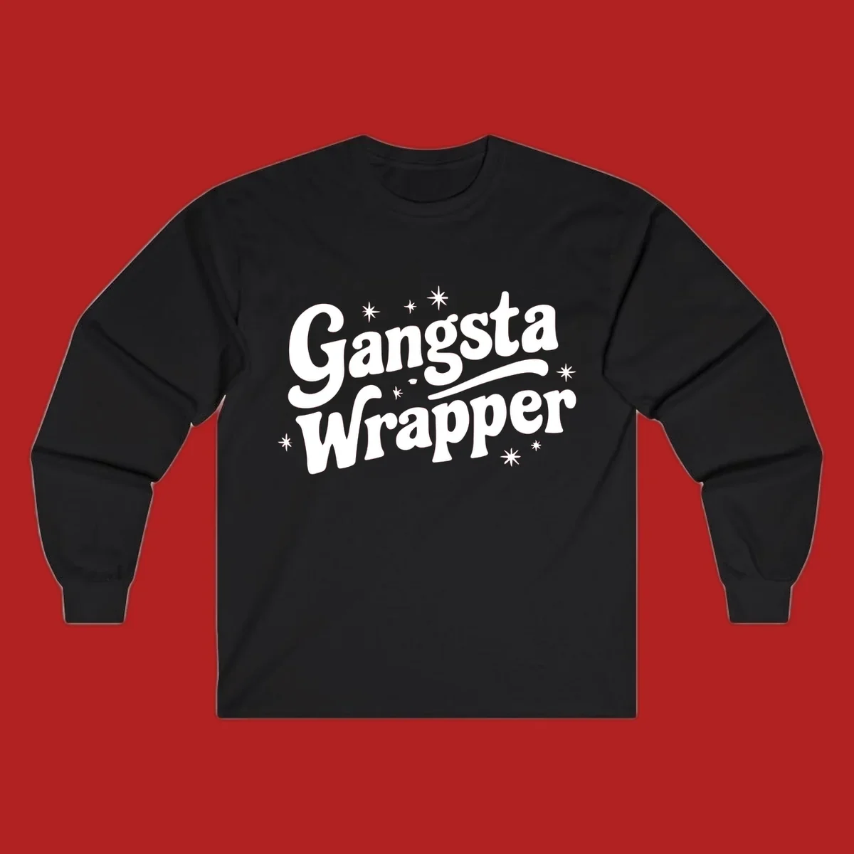 Gangsta Wrapper text design with stars, white on black and black on white variants.