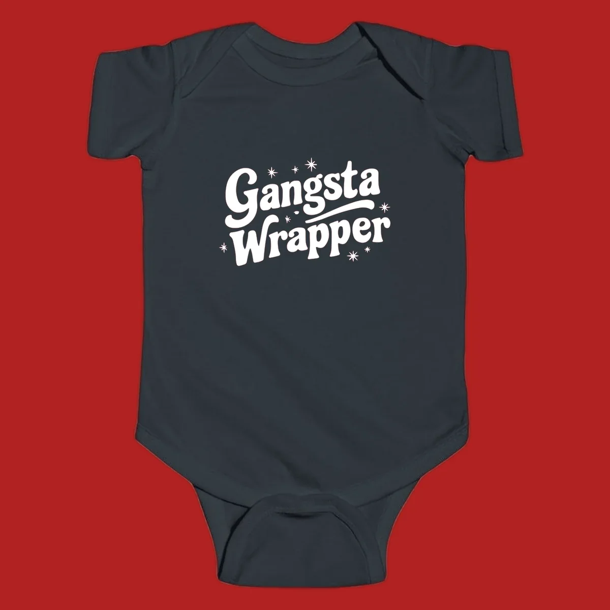 Gangsta Wrapper text design with stars, white on black and black on white variants.