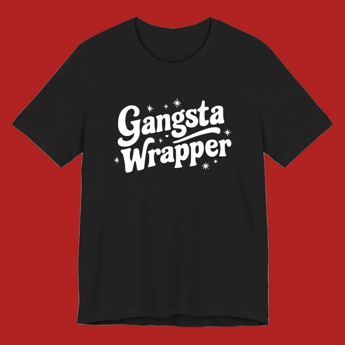 Gangsta Wrapper text design with stars, white on black and black on white variants.