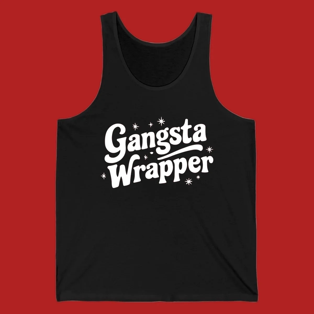 Gangsta Wrapper text design with stars, white on black and black on white variants.