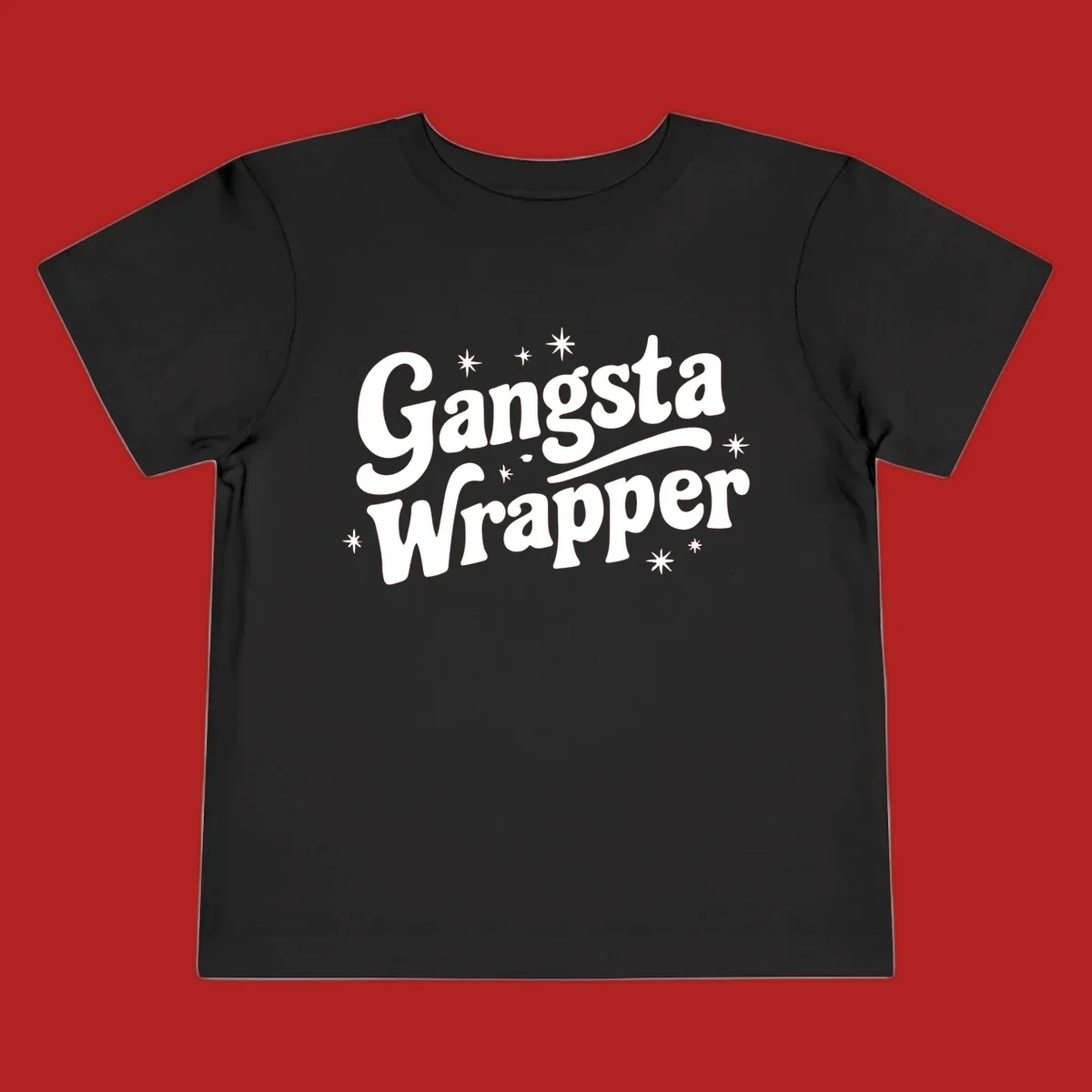 Gangsta Wrapper text design with stars, white on black and black on white variants.