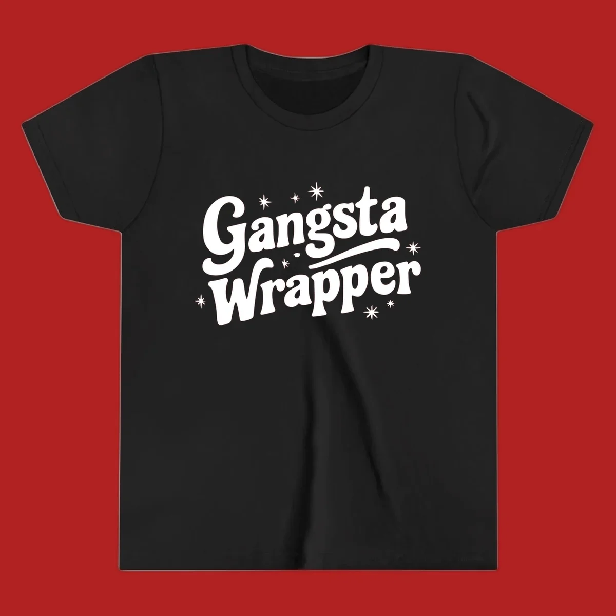 Gangsta Wrapper text design with stars, white on black and black on white variants.