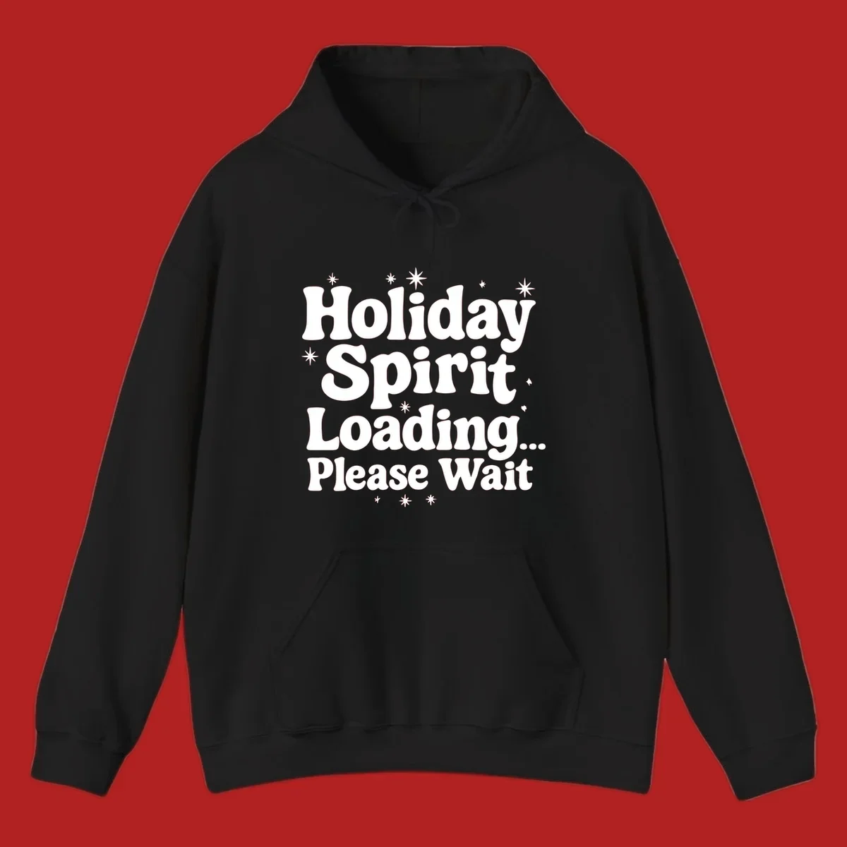 Holiday Spirit Loading Please Wait text with stars graphic