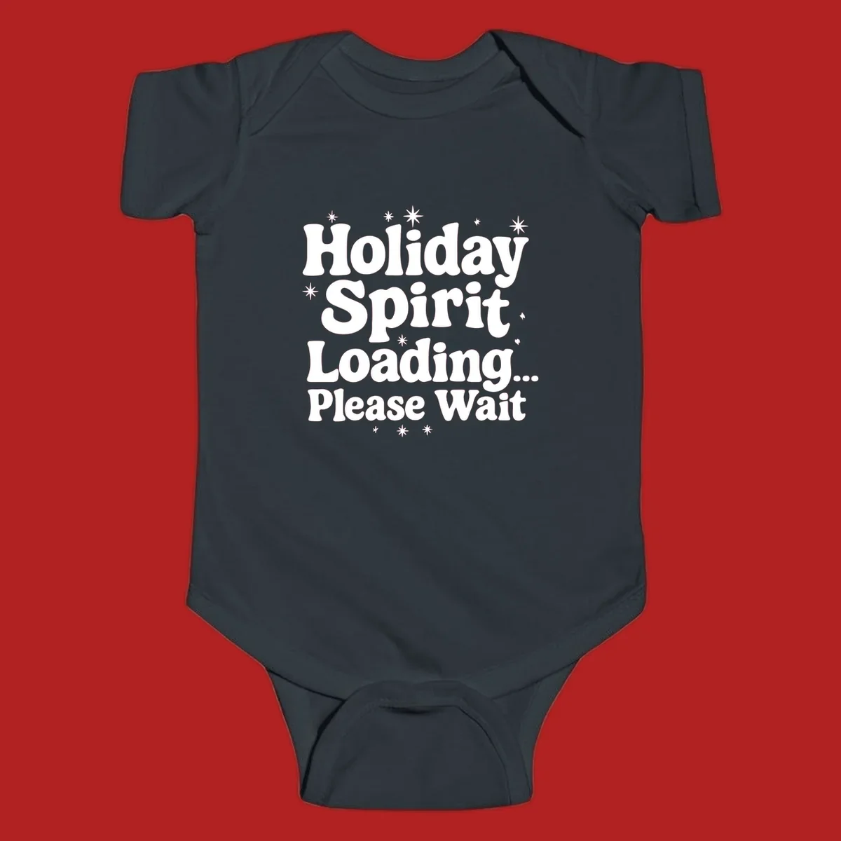 Holiday Spirit Loading Please Wait text with stars graphic