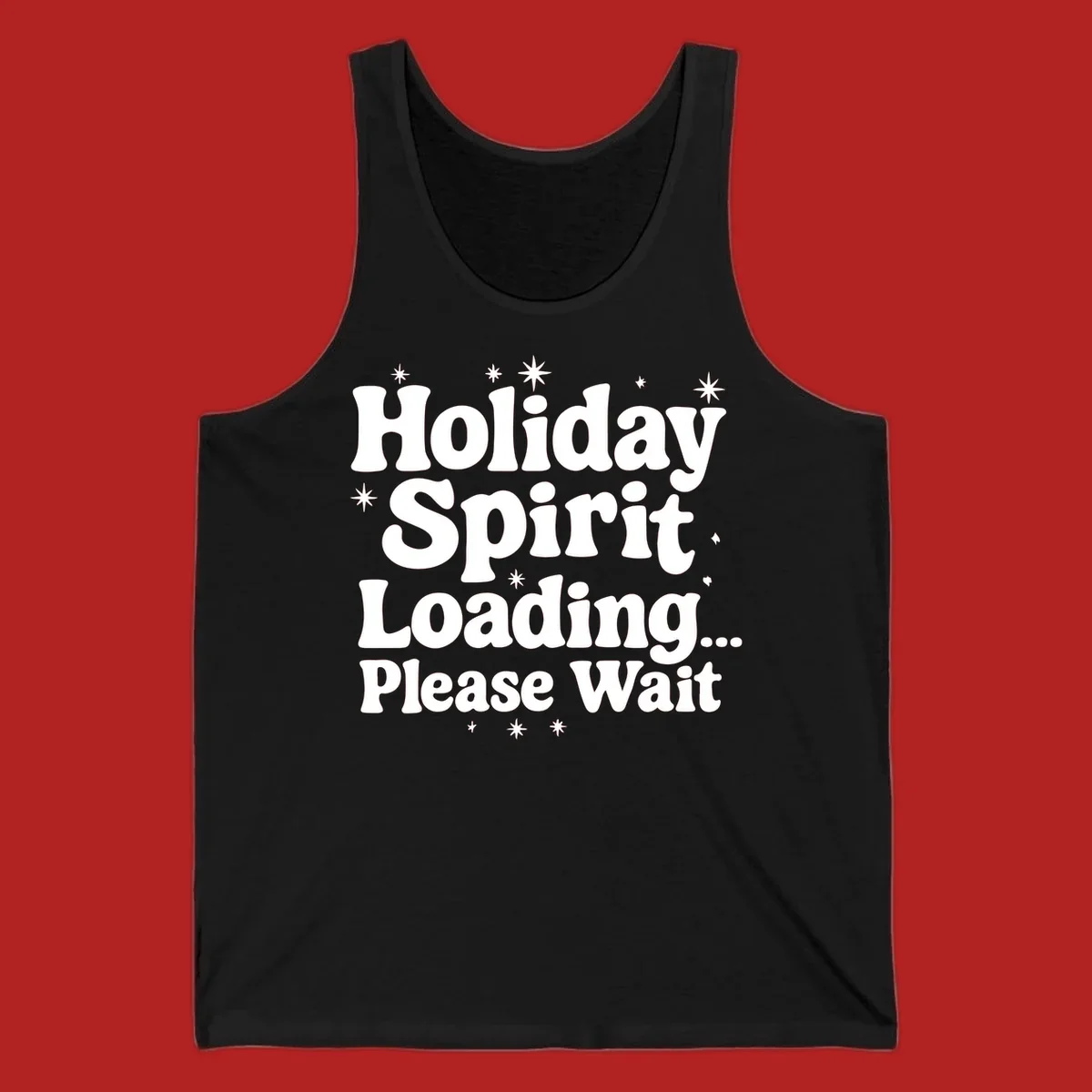 Holiday Spirit Loading Please Wait text with stars graphic