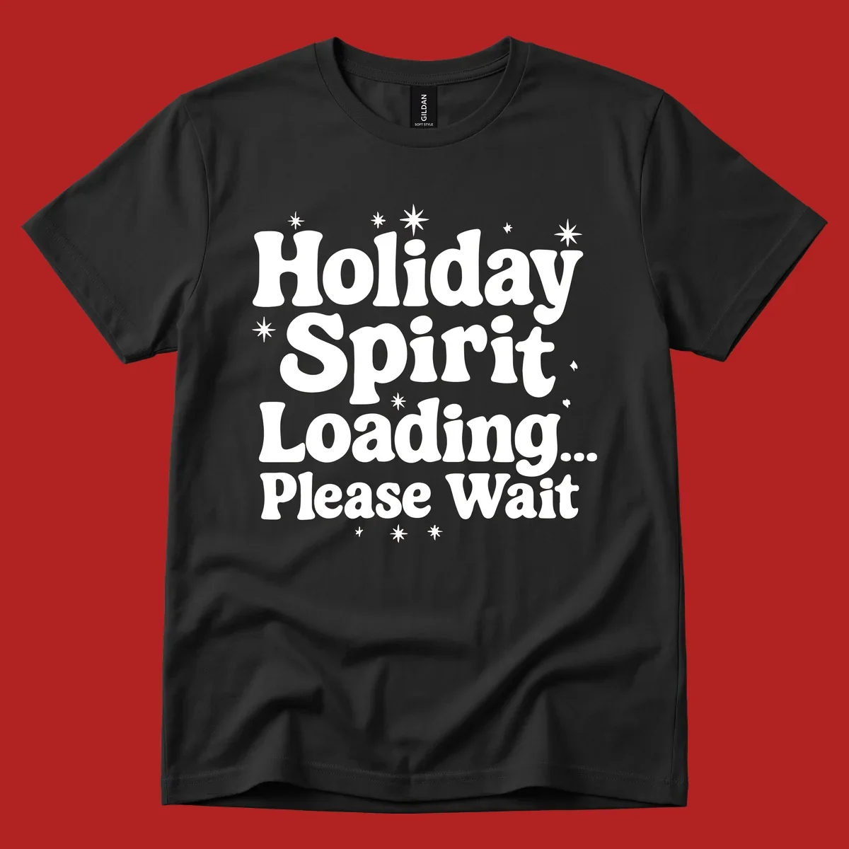 Holiday Spirit Loading Please Wait text with stars graphic