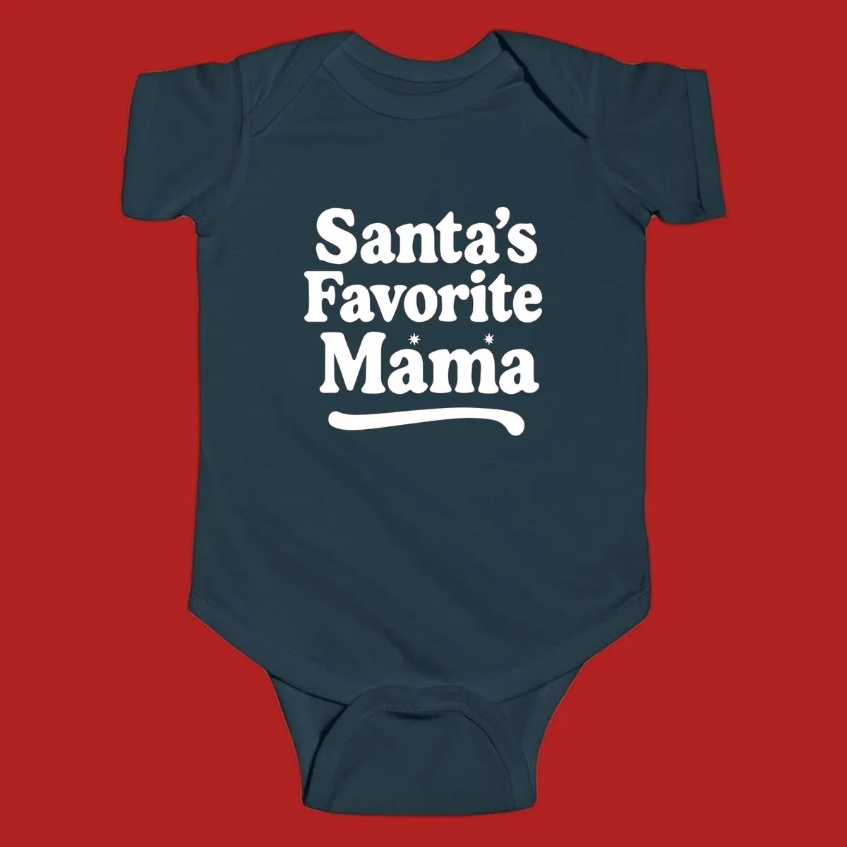 Santa's Favorite Mama text design with sparkle accents.