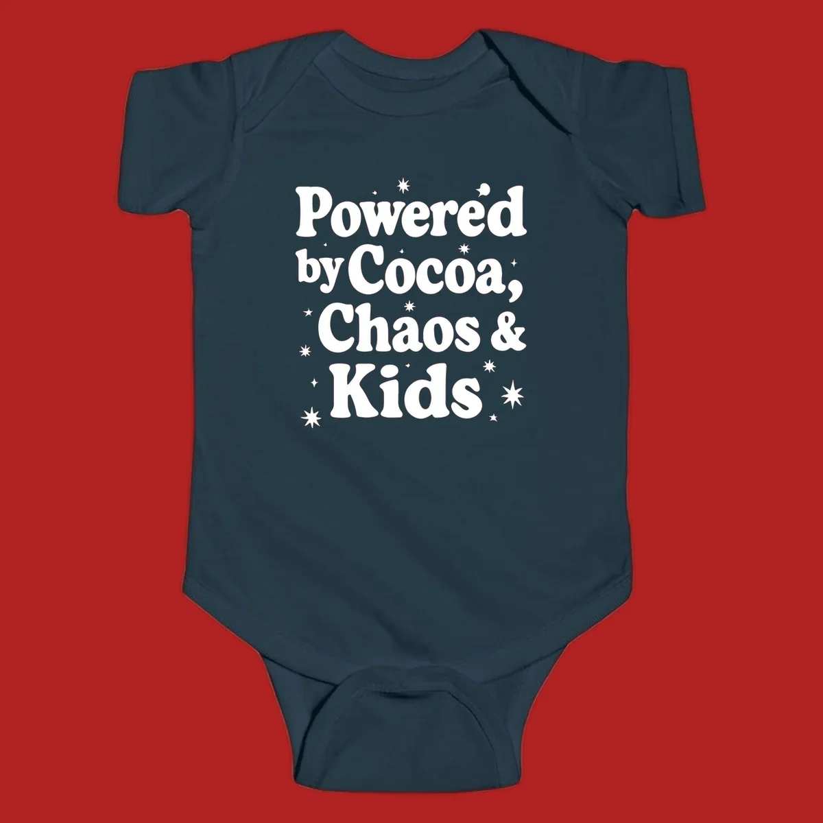Powered by Cocoa Chaos And Kids retro text with stars graphic.