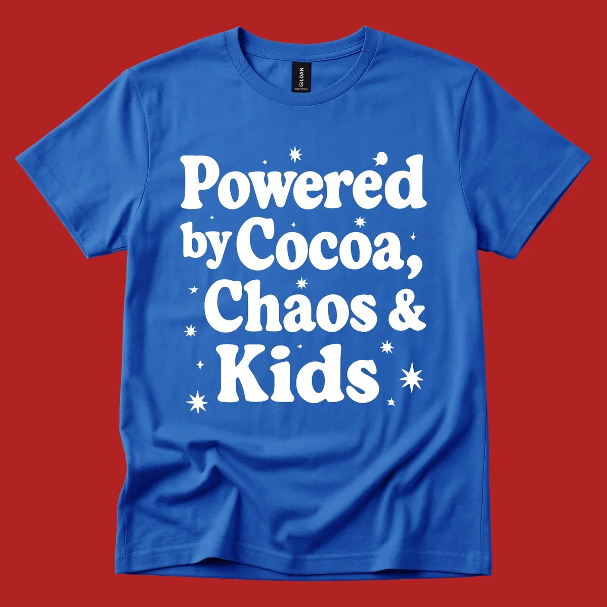 Powered by Cocoa Chaos And Kids retro text with stars graphic.